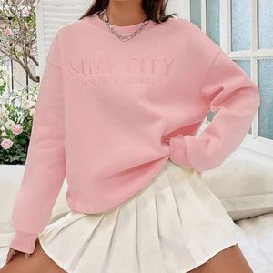 Letter Embroidery Drop Shoulder Thermal Sweatshirt